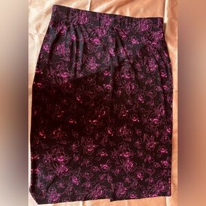 White House Black Market Black Pencil Skirt with Pink Floral Print